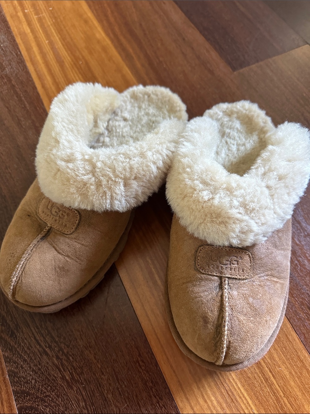 UGG Chestnut Suede Shearling Cuff Slip-On Slippers